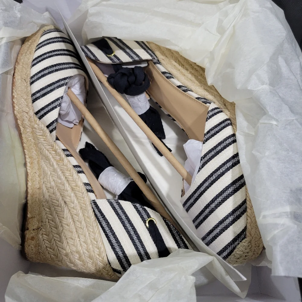 J Crew Espadrille wedges (83mm) with ankle wrap in stripe Size 8.5